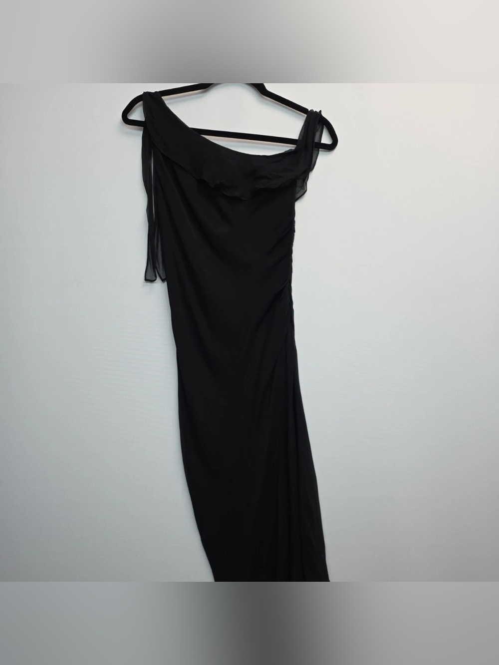 Realisation Par The Carrie Black Silk One Shoulder Midi Dress Size XS
